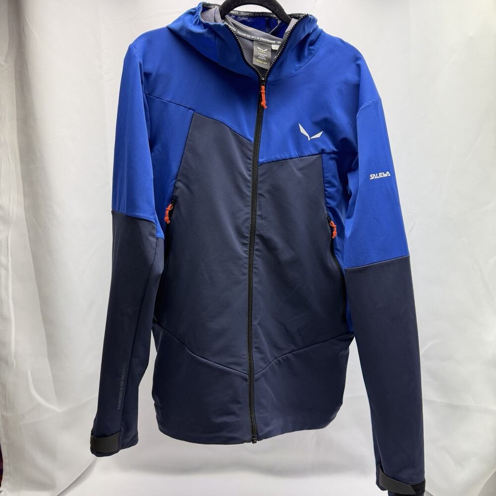 Salewa Softshell Jacket Men’s Medium Blue Hooded Dura Full Zip Hiking Outdoor
